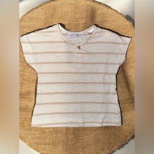ZARA White + Tan Baby Tee | Gender Neutral T-Shirt | 3-6 | 6-9
